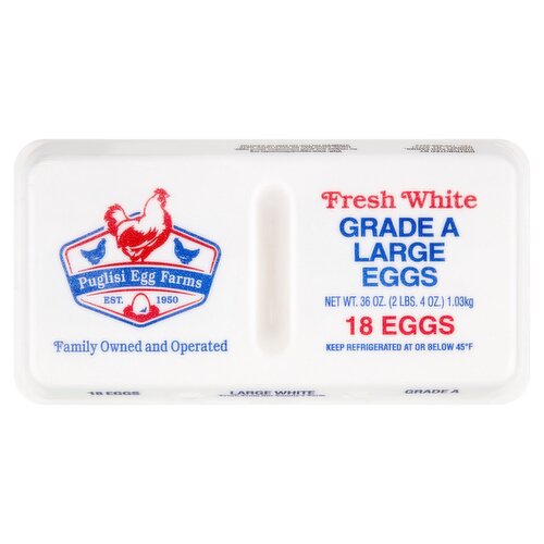 Puglisi Egg Farms Fresh White Grade A Large Eggs, 18 count, 36 oz