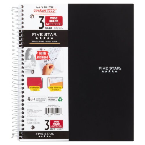 Five Star 3 Subject Wide Ruled Notebook