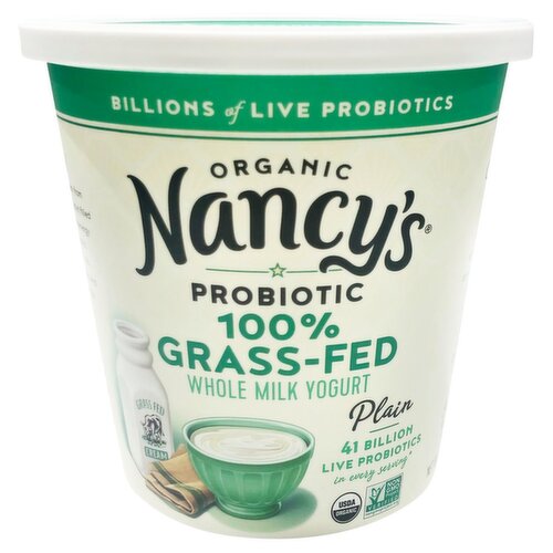 Nancy's Organic 100% Grass-Fed Plain Probiotic Whole Milk Yogurt, 24 oz