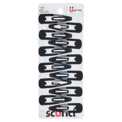Scünci Black Snap Clips, 12 count