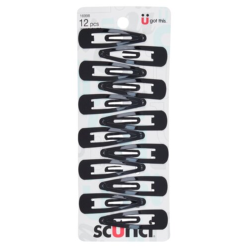 Scünci Black Snap Clips, 12 count