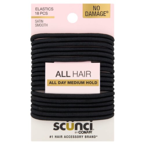 Conair Scünci No Damage Satin Smooth Elastics, 18 count