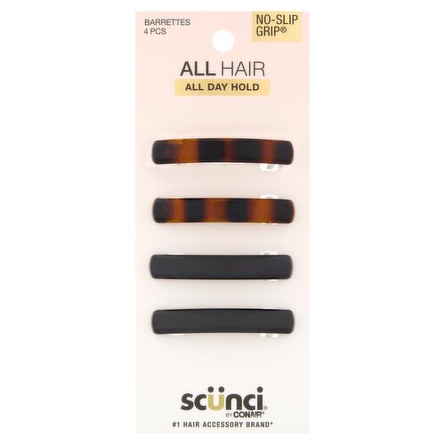 Conair Scünci No-Slip Grip All Hair Barrettes, 4 count