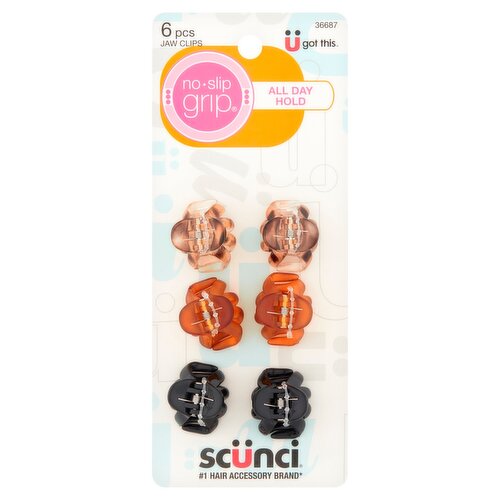 Scünci No Slip Grip Jaw Clips, 6 count