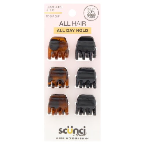 Conair Scünci No-Slip Grip Claw Clips, 6 count