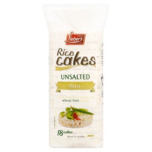 Lieber's Unsalted Thin Rice Cakes, 18 count, 3.1 oz