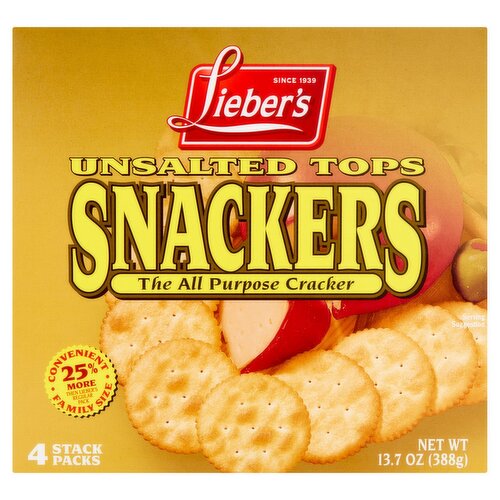 Lieber's Unsalted Tops Snackers The All Purpose Cracker Family Size, 4 count, 13.7 oz