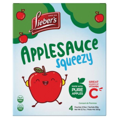 Lieber's Squeezy Applesauce, 3.15 oz, 4 count