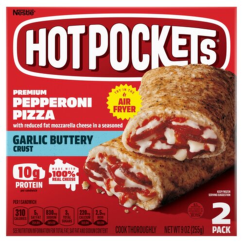 Hot Pockets Premium Pepperoni Pizza Garlic Buttery Crust Sandwiches, 2 count, 9 oz