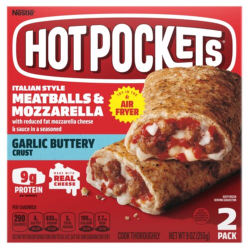 Hot Pockets Italian Style Meatballs & Mozzarella Garlic Buttery Crust Sandwiches, 2 count, 9 oz