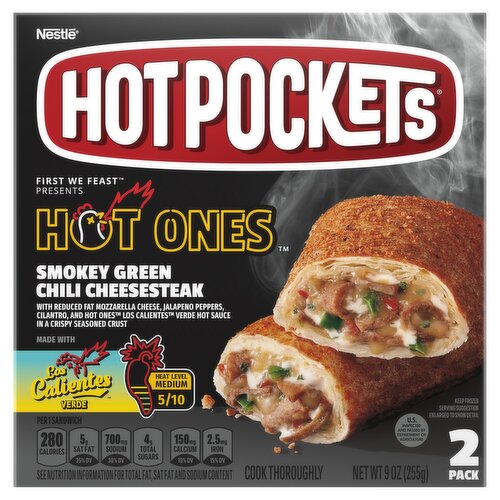 Hot Pockets Smokey Green Chili Cheesesteak Sandwiches, 2 count, 9 oz