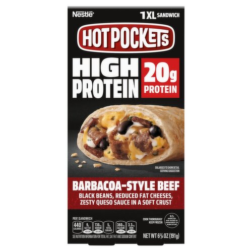 Hot Pockets High Protein Barbacoa-Style Beef Sandwich, Size XL, 1 count, 6 3/4 oz