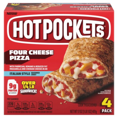 Hot Pockets Four Cheese Pizza Italian Style Seasoned Crust Sandwiches, 4 count, 17 oz