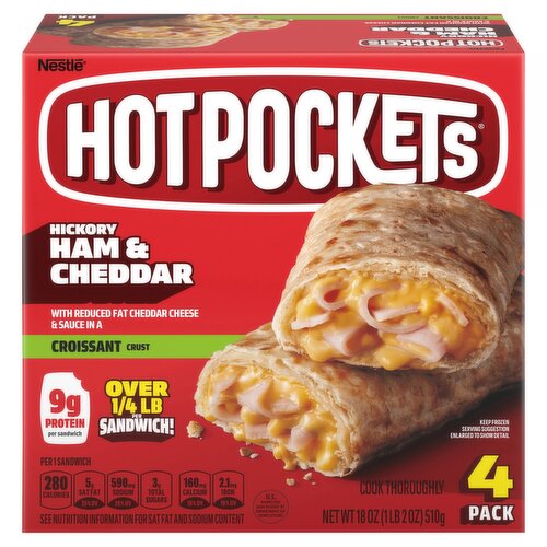 Hot Pockets Hickory Ham & Cheddar Croissant Crust Sandwiches, 4 count, 18 oz