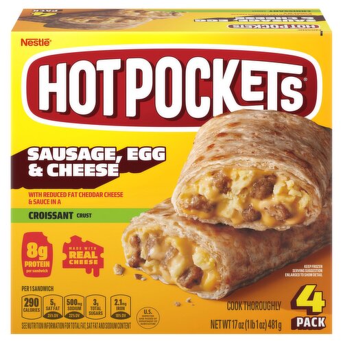 Hot Pockets Sausage, Egg & Cheese Croissant Crust Sandwiches, 4 count, 17 oz