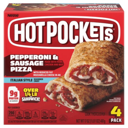 Hot Pockets Pepperoni Sausage Pizza Italian Style Seasoned Crust Sandwiches, 4 count, 17 oz