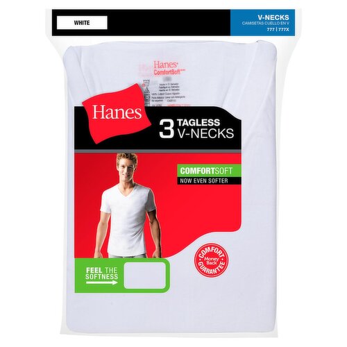 Hanes ComfortSoft White Tagless V-Necks T-Shirts, 3 count