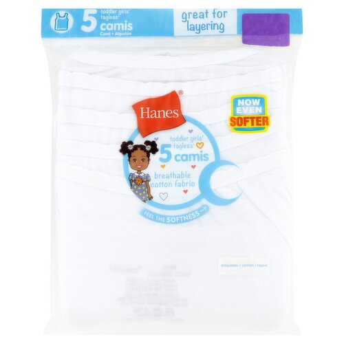Hanes Toddler Girls' Tagless Camis, 4T-5T, 5 count