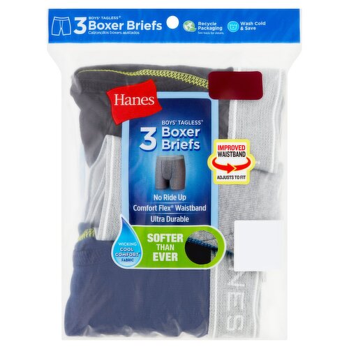 Hanes Boys' Tagless Boxer Briefs, S 6-8, 3 count