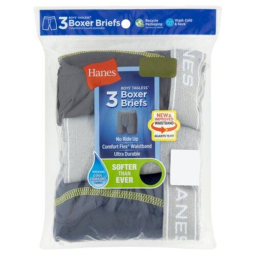 Hanes Boys' Tagless Boxer Briefs, XL, 3 count