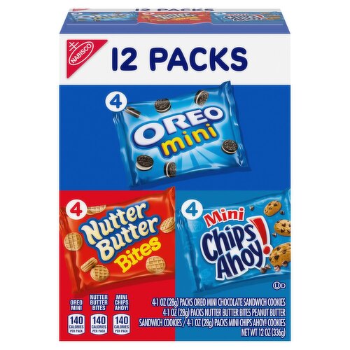 Nabisco CHIPS AHOY!/NUTTER BUTTER/OREO Snacks Variety Pack, 1 oz, 12 count