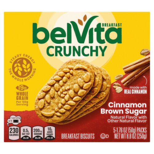 Belvita Crunchy Cinnamon Brown Sugar Breakfast Biscuits, 1.76 oz, 5 count