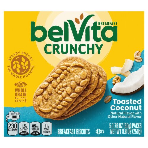 Belvita Toasted Coconut Crunchy Breakfast Biscuits, 1.76 oz, 5 count