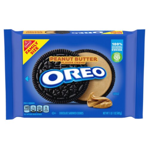 Nabisco Oreo Peanut Butter Flavor Creme Chocolate Sandwich Cookies Family Size, 1 lb 1 oz