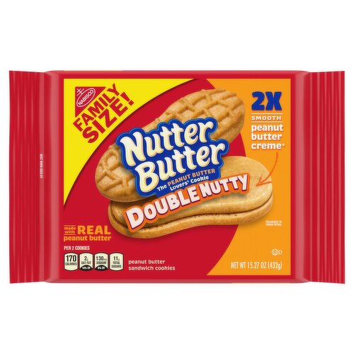 Nabisco Nutter Butter Double Nutty Peanut Butter Sandwich Cookies Family Size!, 15.27 oz