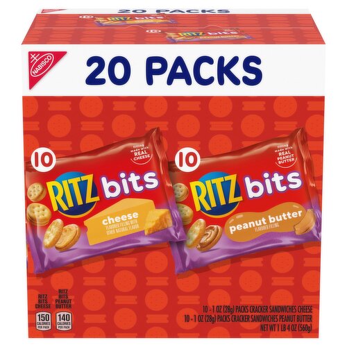 Nabisco Ritz Bits Cheese and Peanut Butter Cracker Sandwiches, 20 count, 1 lb 4 oz