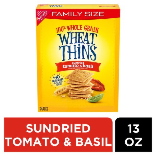 Nabisco Wheat Thins Sundried Tomato & Basil 100% Whole Grain Snacks Family Size, 13 oz