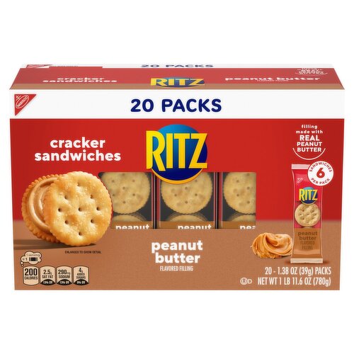 Nabisco Ritz Peanut Butter Flavored Filling Cracker Sandwiches, 1.38 oz, 20 count