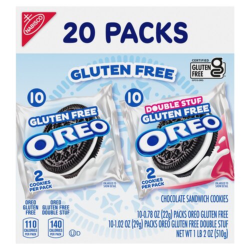 Nabisco Oreo Gluten Free and Gluten Free Double Stuf Chocolate Sandwich Cookies, 20 count, 1 lb 2 oz