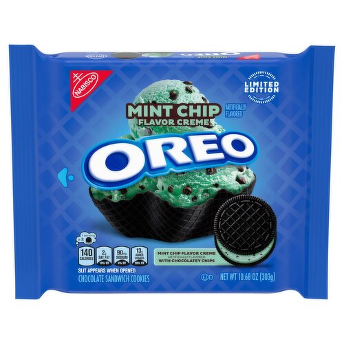 Nabisco Oreo Mint Chip Flavor Creme Chocolate Sandwich Cookies Limited Edition, 10.68 oz