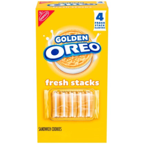 OREO Fresh Stacks Golden Sandwich Cookies, Travel Snacks, 8.05 oz (4 Multi Snack Packs)