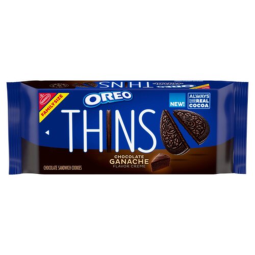 Nabisco Oreo Thins Chocolate Ganache Flavor Creme Chocolate Sandwich Cookies Family Size, 12.33 oz