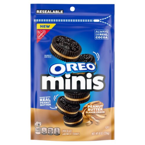 Nabisco Oreo Minis Peanut Butter Flavor Creme Chocolate Sandwich Cookies, 8 oz