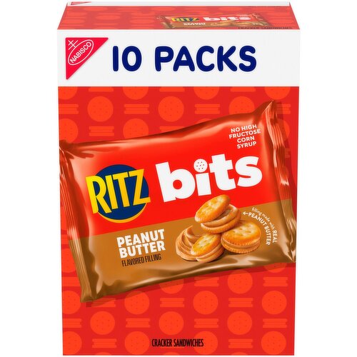 RITZ Bits Peanut Butter Sandwich Crackers, Lunch Snacks for Kids and Adults, 10 Snack Packs