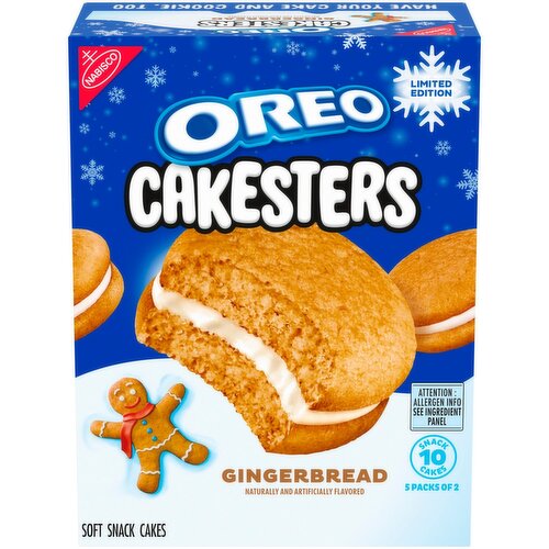 OREO Cakesters Gingerbread Flavor Soft Snack Cakes, Limited Edition, 5 - 2.02 oz Snack Packs