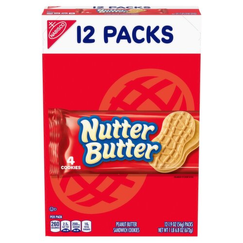 Nabisco Nutter Butter Peanut Butter Sandwich Cookies, 1.9 oz, 12 count