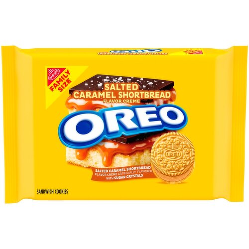 OREO Salted Caramel Shortbread Creme with Sugar Crystals Sandwich Cookies, Family Size, 17 oz