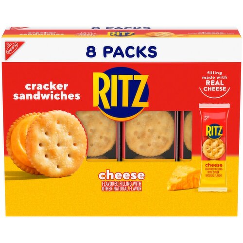 RITZ Cheese Sandwich Crackers, Lunch Snacks, 8 Snack Packs (6 Cracker Sandwiches Per Pack)