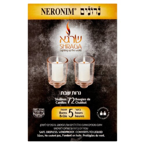 Shraga Neronim Shabbos Candles, 72 count, 34 oz