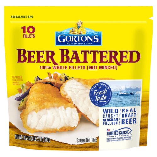 Gorton's Beer Battered Fish Fillets, 10 count, 18.2 oz