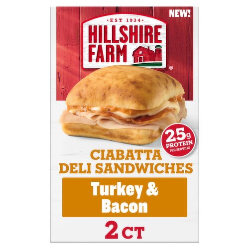 Hillshire Farm Turkey & Bacon Ciabatta Deli Sandwiches with Chipotle Aioli, 5.37 oz, 2 count