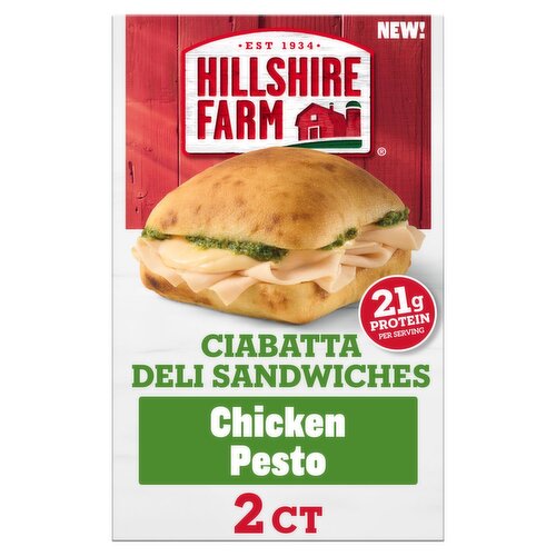 Hillshire Farm Chicken Pesto Ciabatta Deli Sandwiches with Basil Pesto, 5.15 oz, 2 count