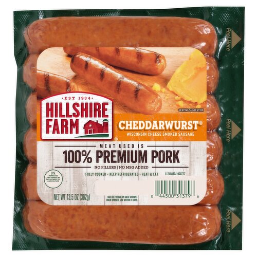 Hillshire Farm Cheddarwurst Wisconsin Cheese Smoked Sausage, 6 count, 13.5 oz