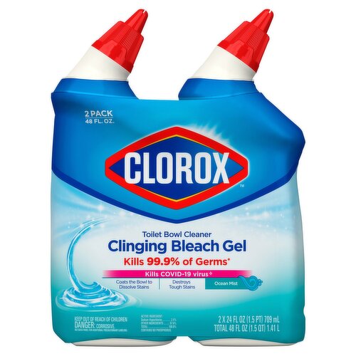 Clorox Ocean Mist Toilet Bowl Cleaner Clinging Bleach Gel Value Pack, 24 fl oz, 2 count