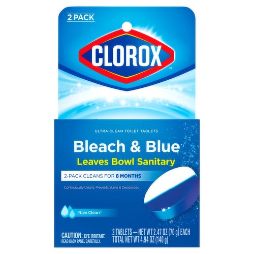 Clorox Bleach & Blue Rain Clean Toilet Bowl Cleaner Tablets, 2.47 oz, 2 count