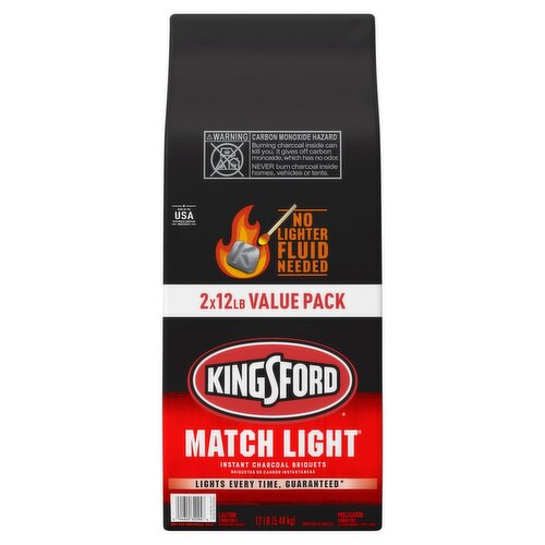 Kingsford Match Light Instant Charcoal Briquets Value Pack, 12 lb, 2 count